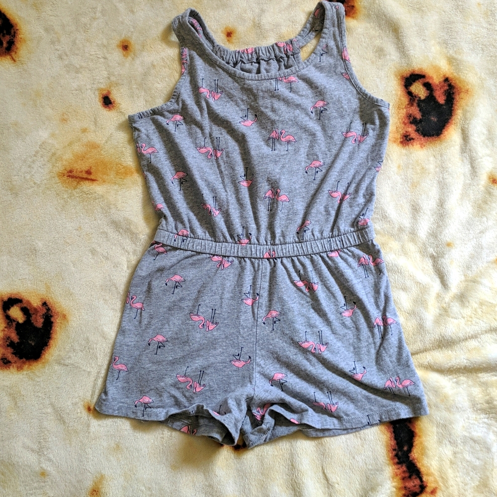 Girl's Old Navy Romper, size L(10-12), grey with flamingoes